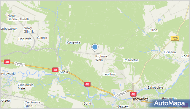 mapa Królowa Wola, Królowa Wola gmina Inowłódz na mapie Targeo